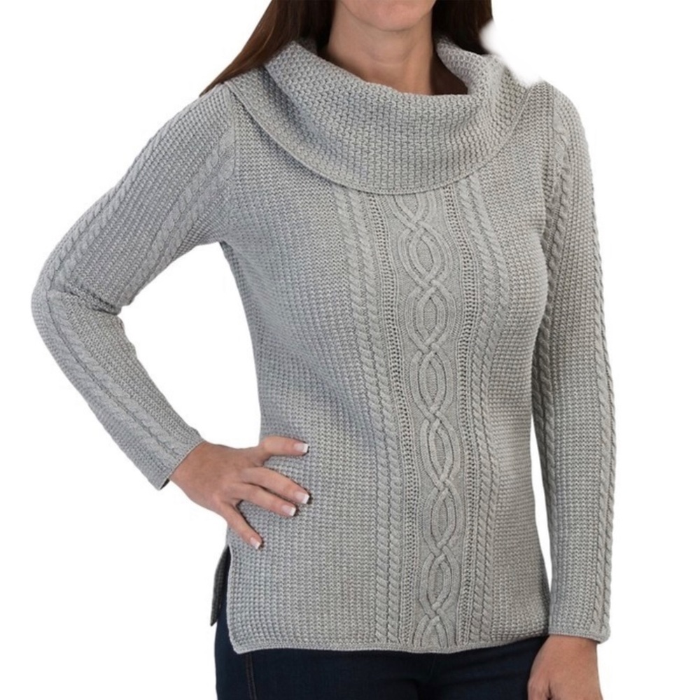 JEANNE PIERRE Fisherman 100% Cotton Sweater Cowl Neck M